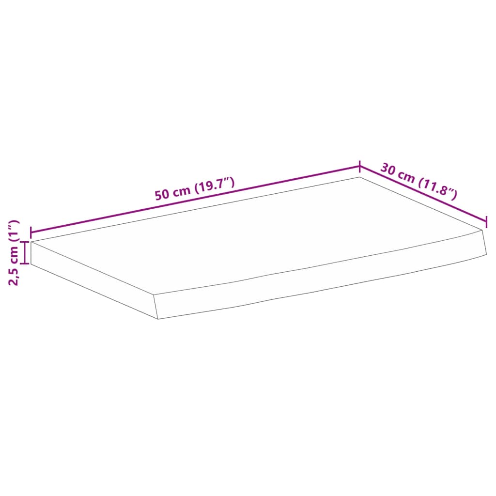 Tischplatte mit Baumkante 50x30x2,5 cm Massivholz Mango